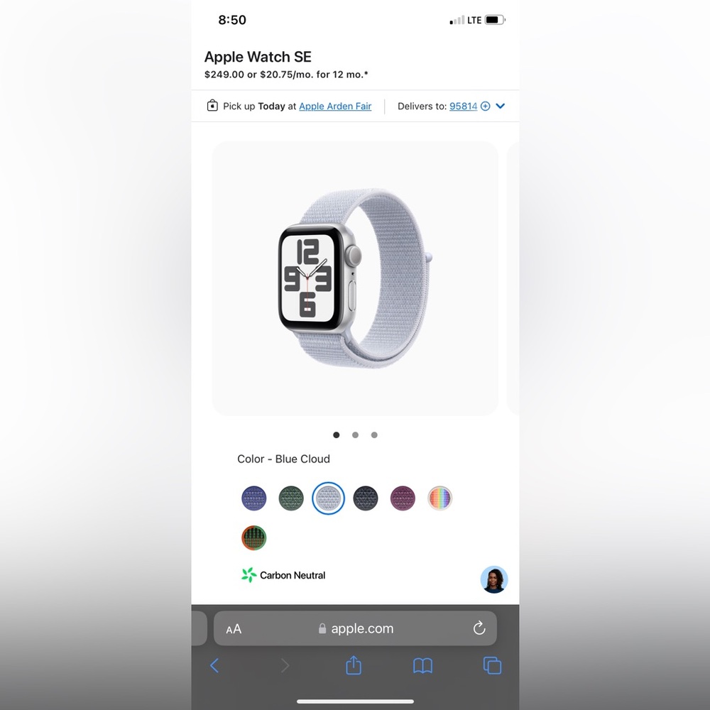 Apple Watch SE (Gen 2) 40mm Silver AI Blue cloud SL GPS
New in box!